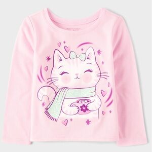 Pink Cat Graphic Long Sleeve Shirt